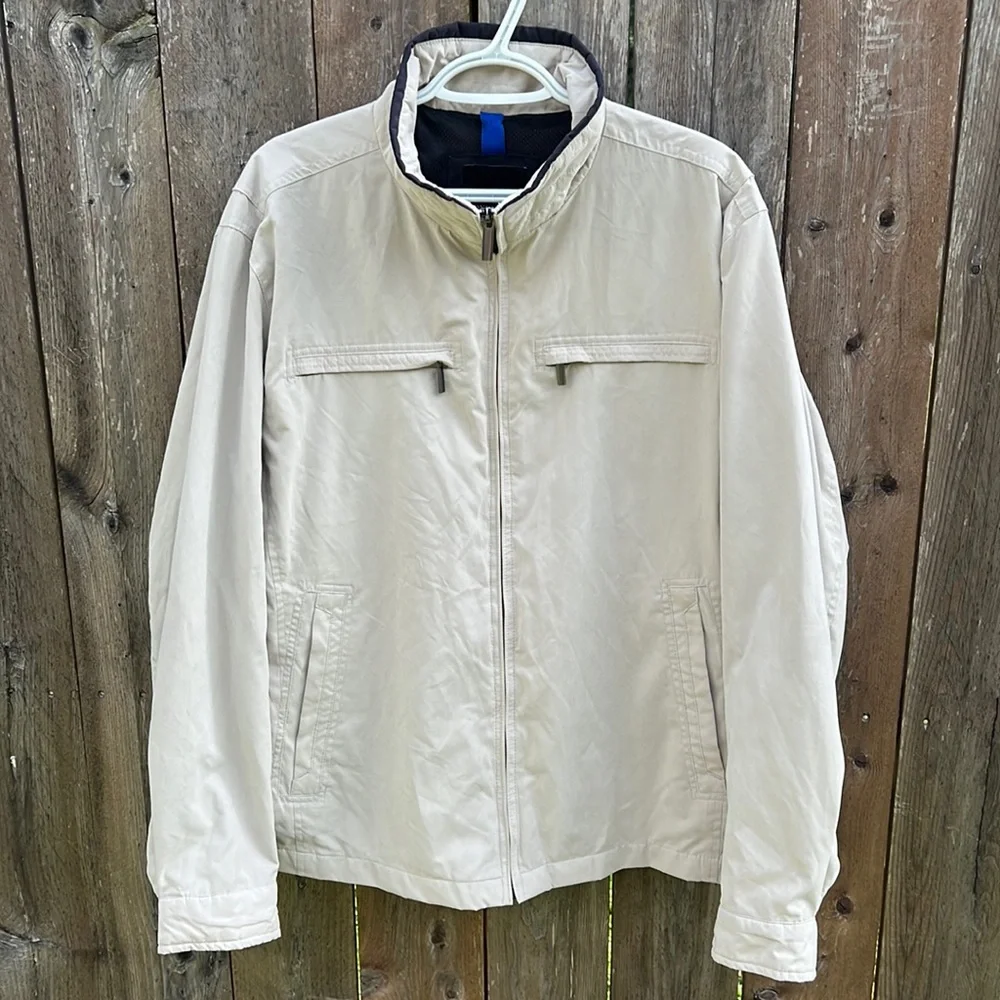 London Fog Beige Litchfield Zip Up Jacket Large Faux Suede Neutral Coat